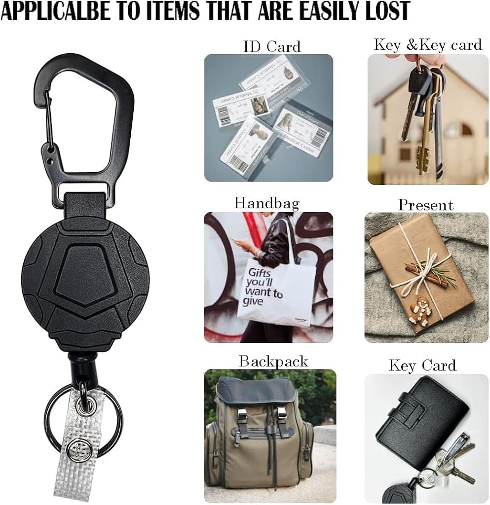 HASTHIP® Portable Retractable Keychain with ID Badge Holder Clip Heavy Duty Carabiner 31 Inch Metal Reel Easy Access Outdoor Anti-Lost 2PCS HASTHIP® Portable Retractable Keychain with ID Badge Holder Clip Heavy Duty Carabiner 31 Inch Metal Reel Easy Access Outdoor Anti-Lost 2PCS